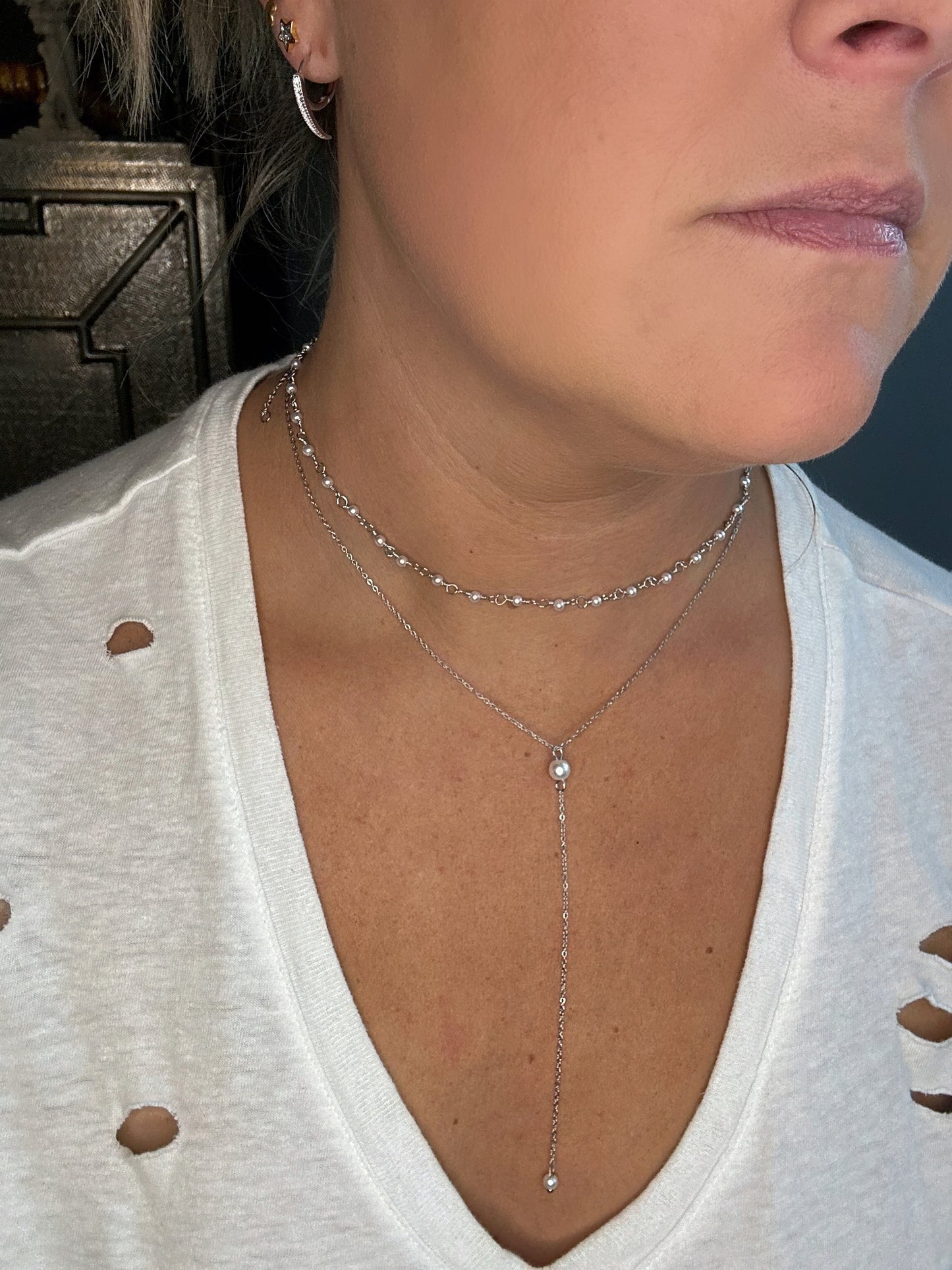Silver Pearl Drop Necklace