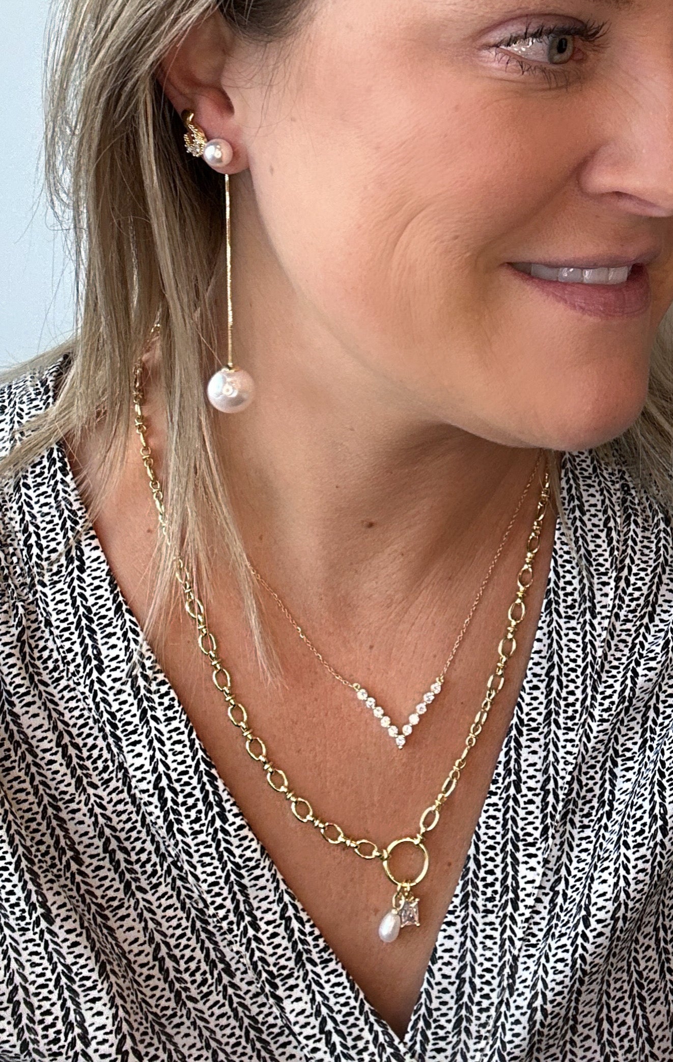 Diamond Pearl Pendant Chain Necklace