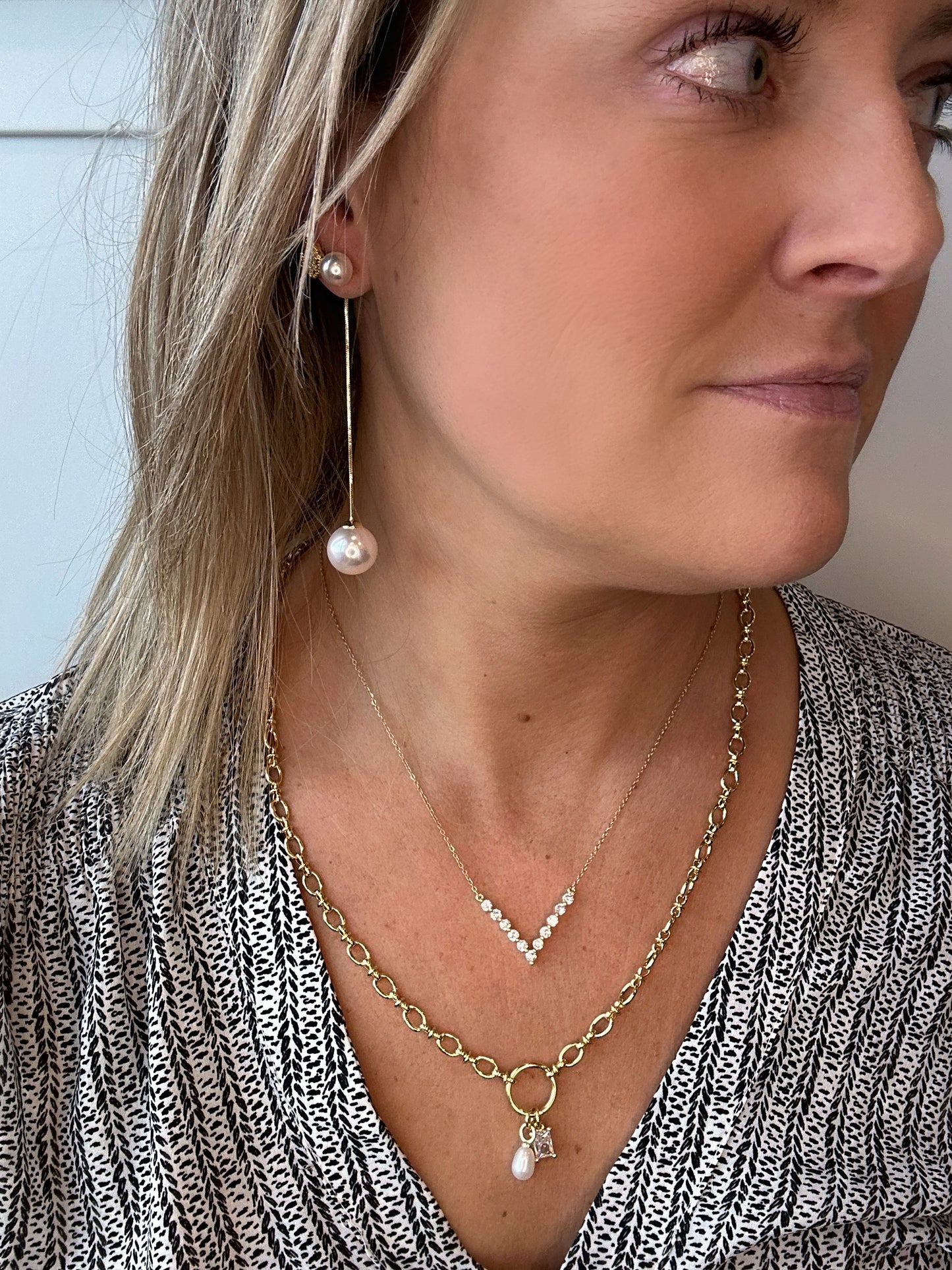 Diamond Pearl Pendant Chain Necklace