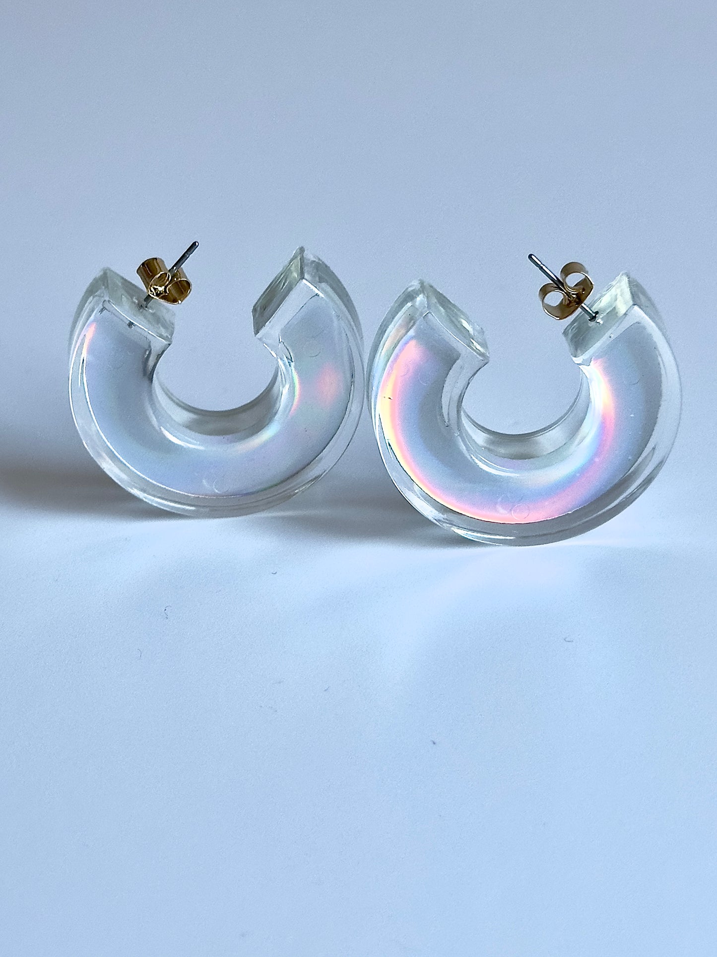 Clear Silver Hoops