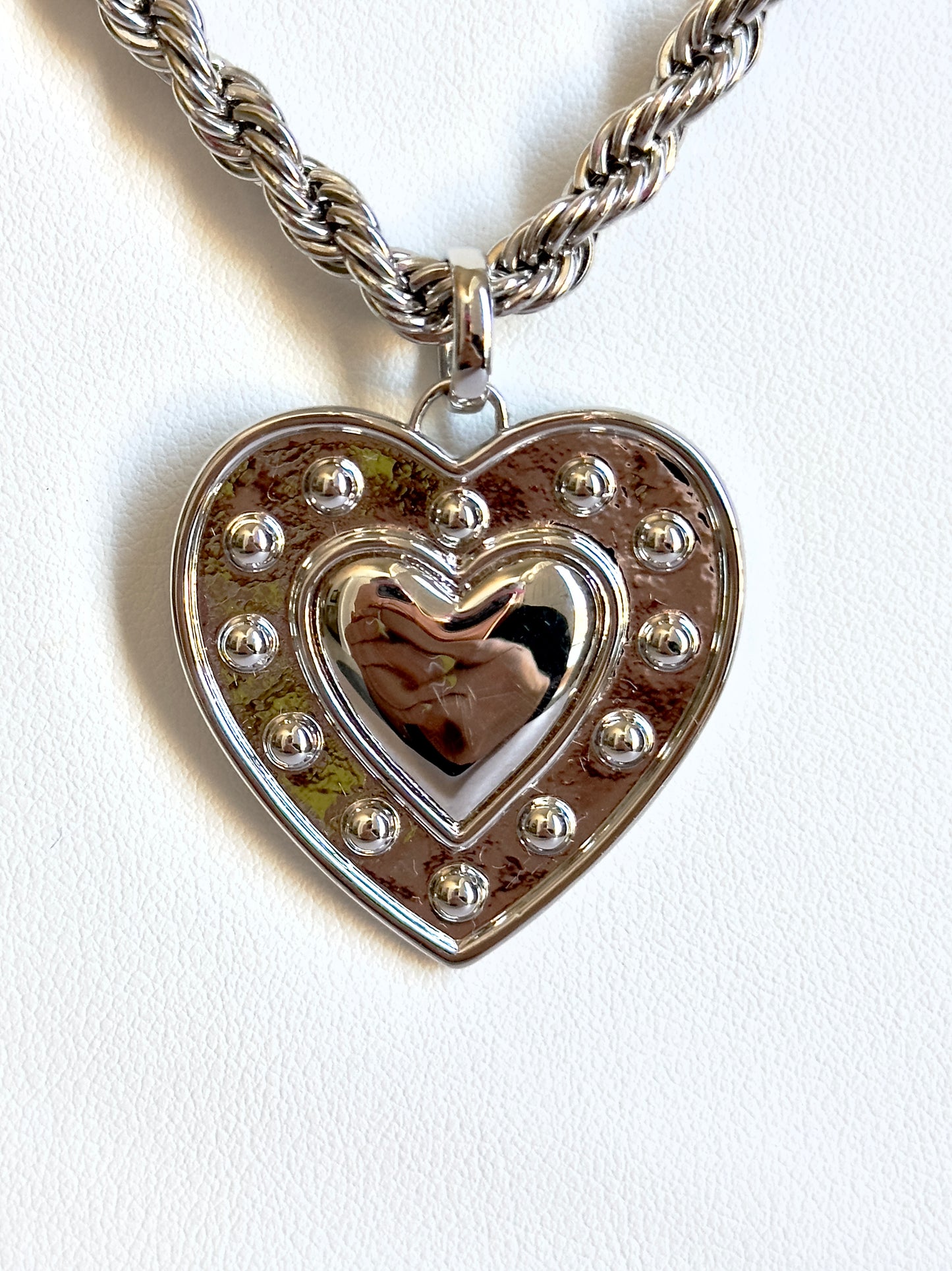 Studded Silver Heart Necklace