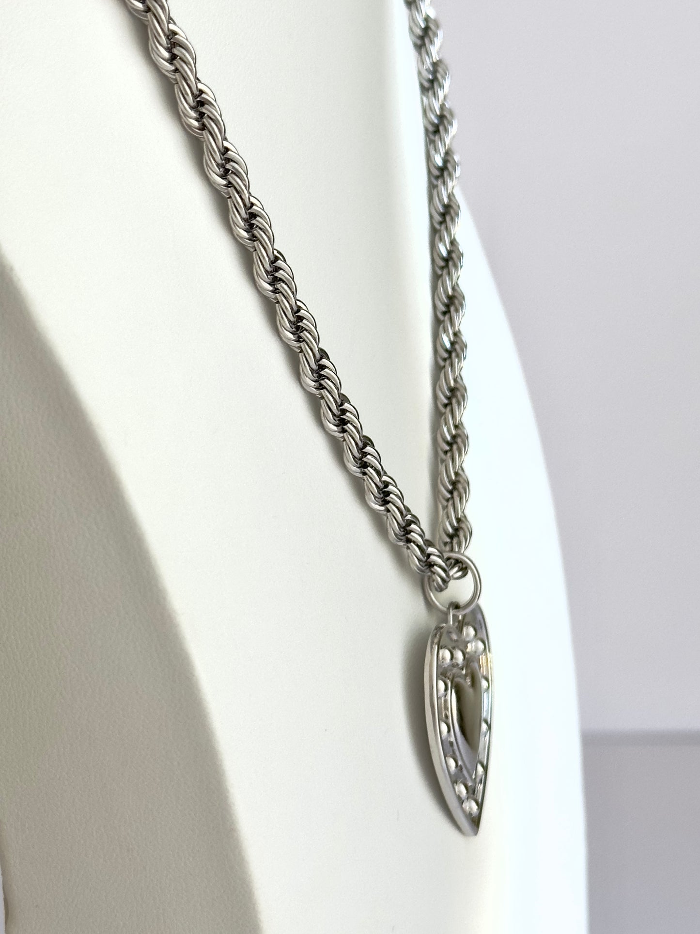 Studded Silver Heart Necklace