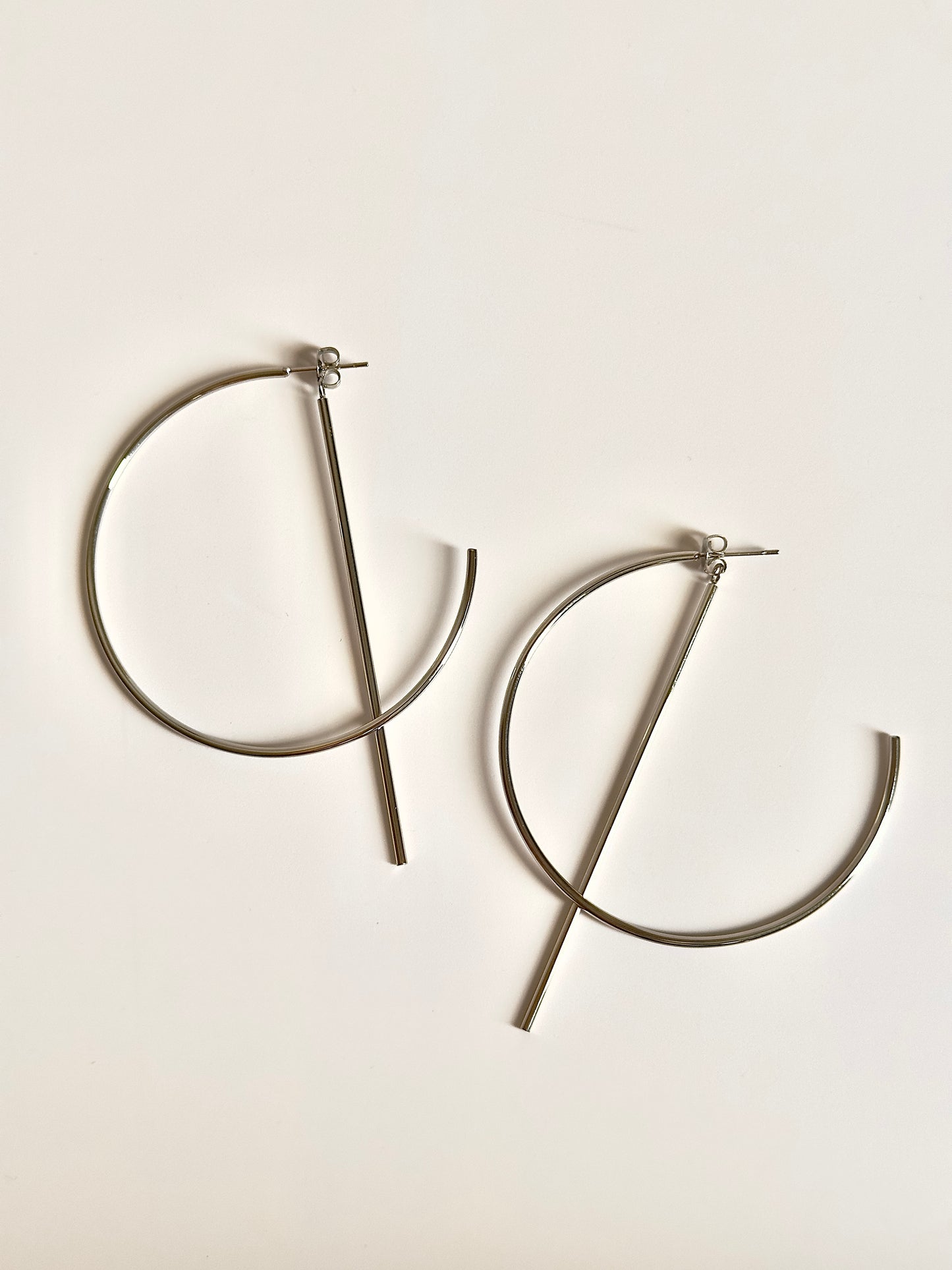 Bar Hoop Silver Earrings