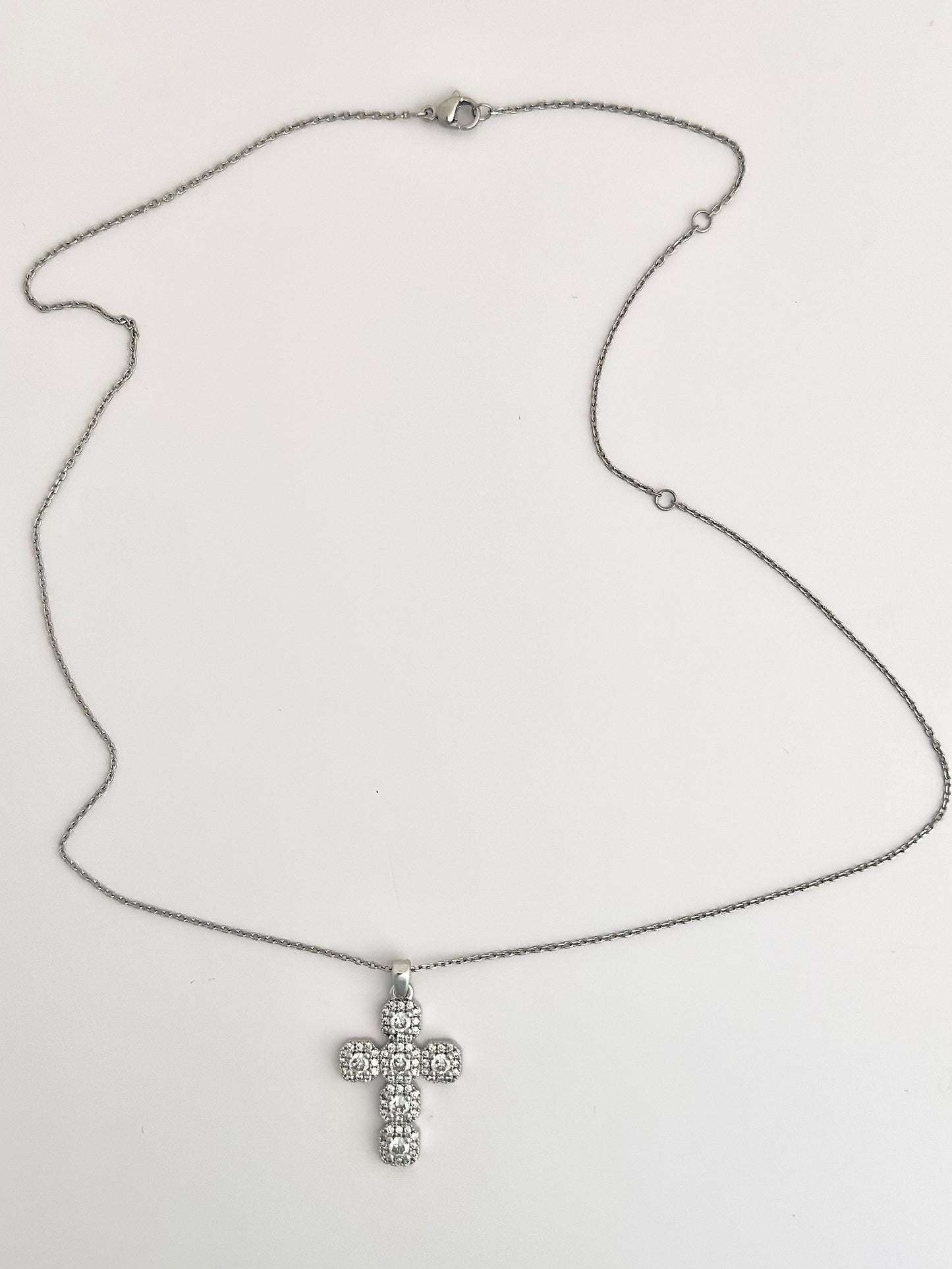 Silver Diamond Cross Necklace