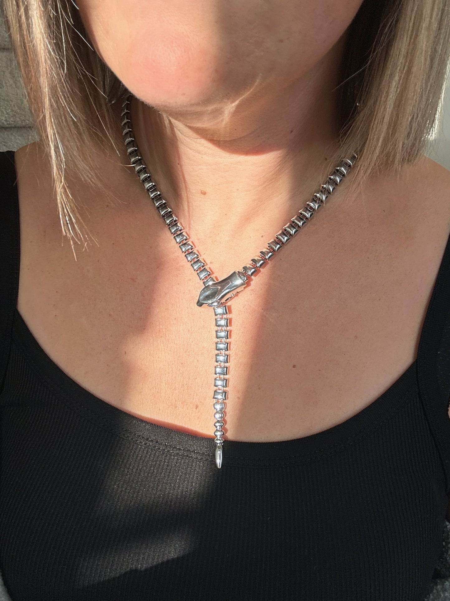 Y Snake Silver Necklace