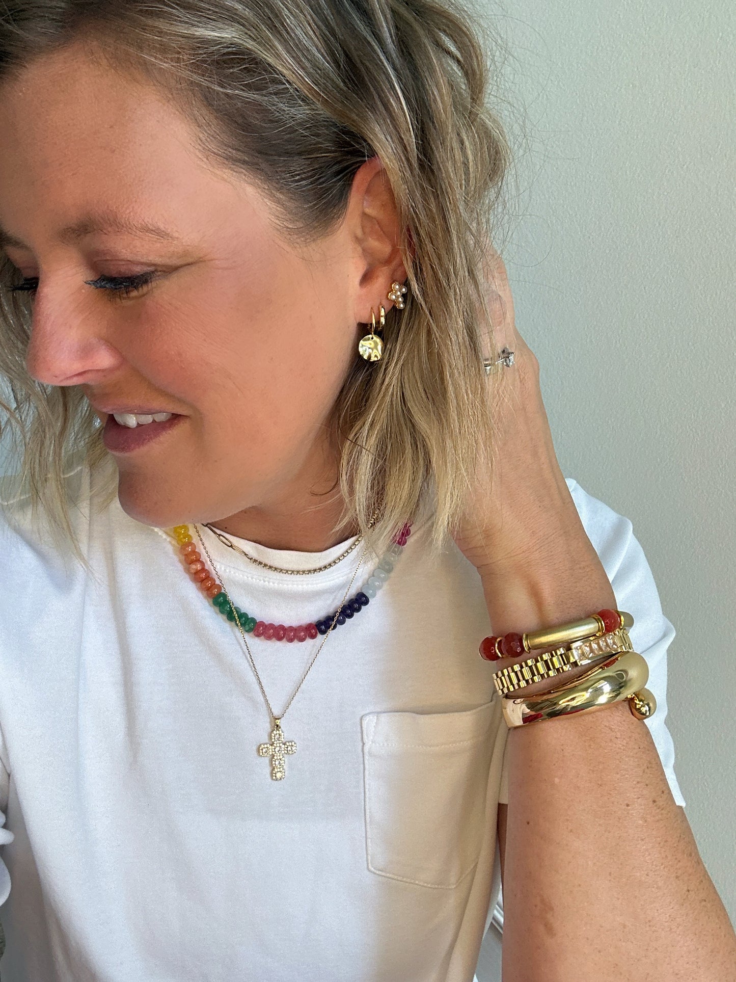 Mini Pearl Cross Studs