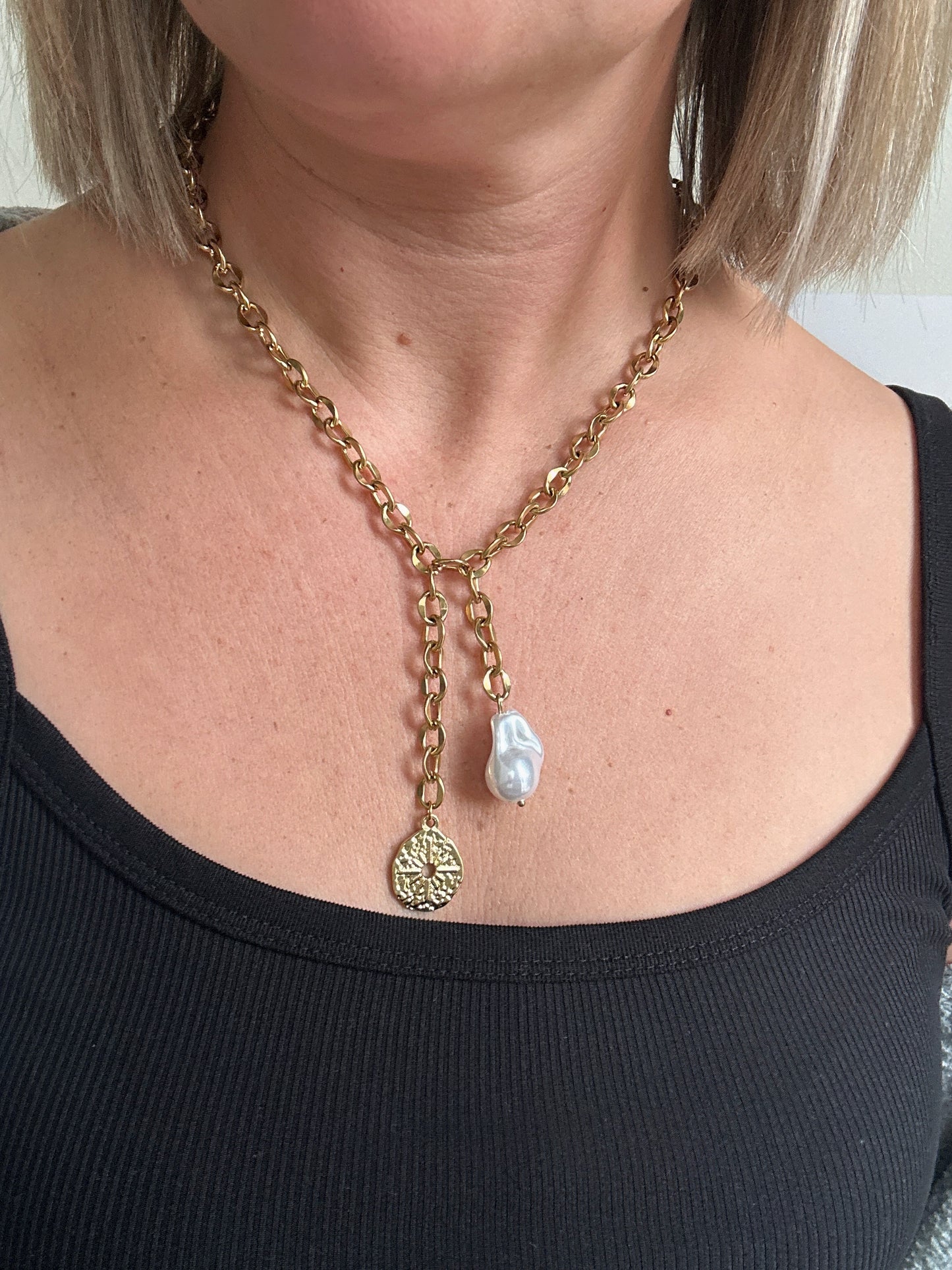 Coin Pearl Drop Necklace