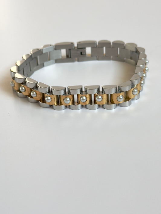 Pearl 2 Toned Watch Band Bracelet