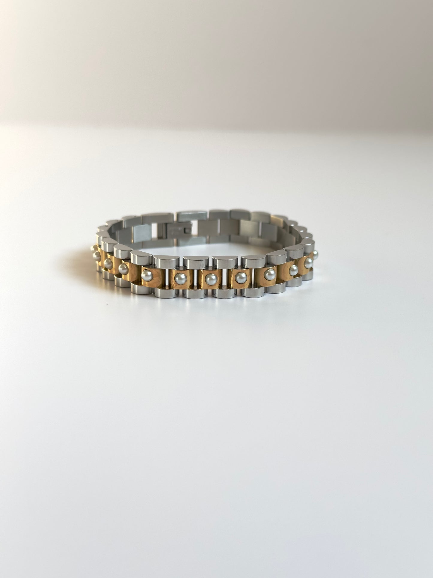 Pearl 2 Toned Watch Band Bracelet