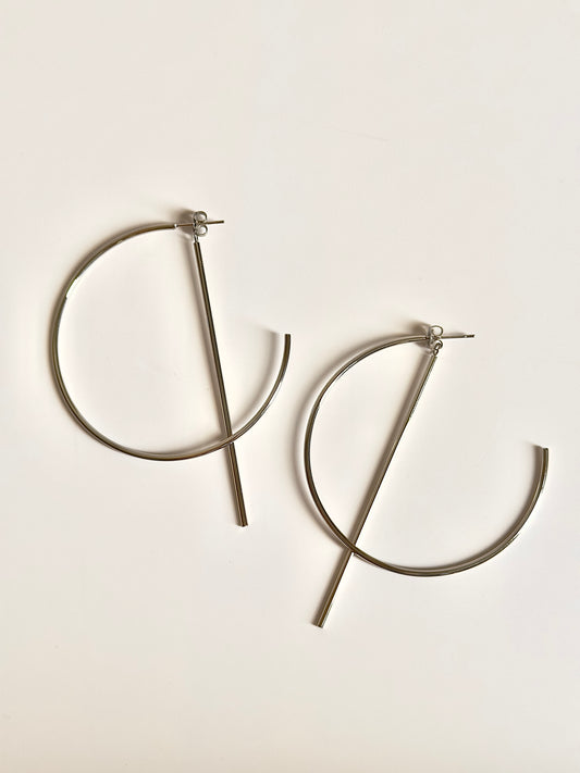 Bar Hoop Silver Earrings