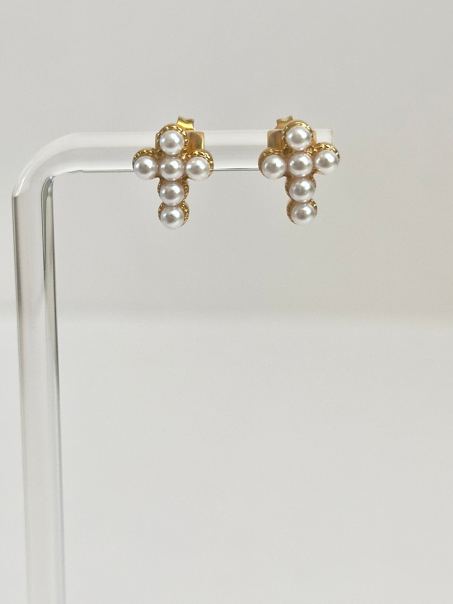 Mini Pearl Cross Studs