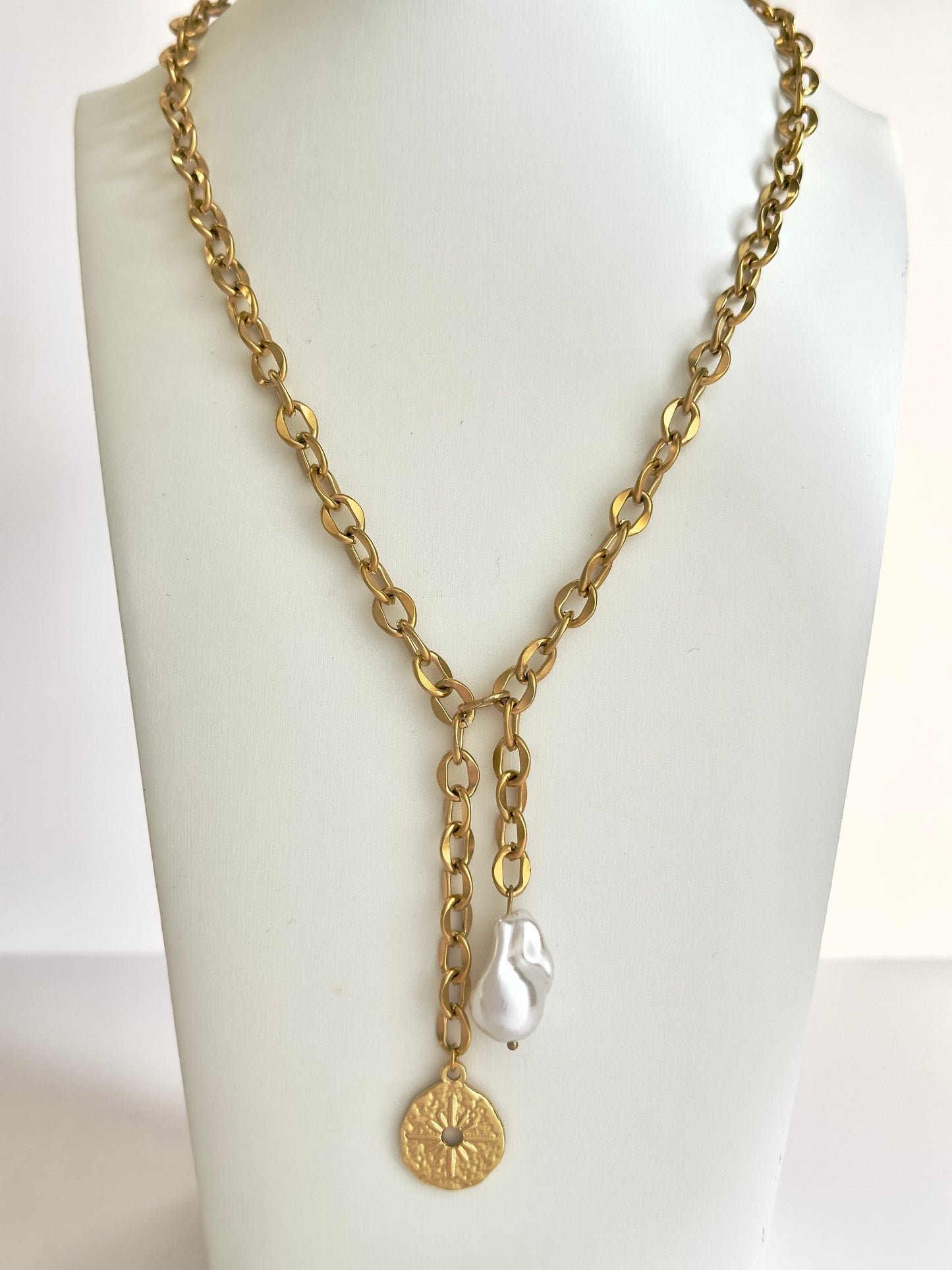 Coin Pearl Drop Necklace