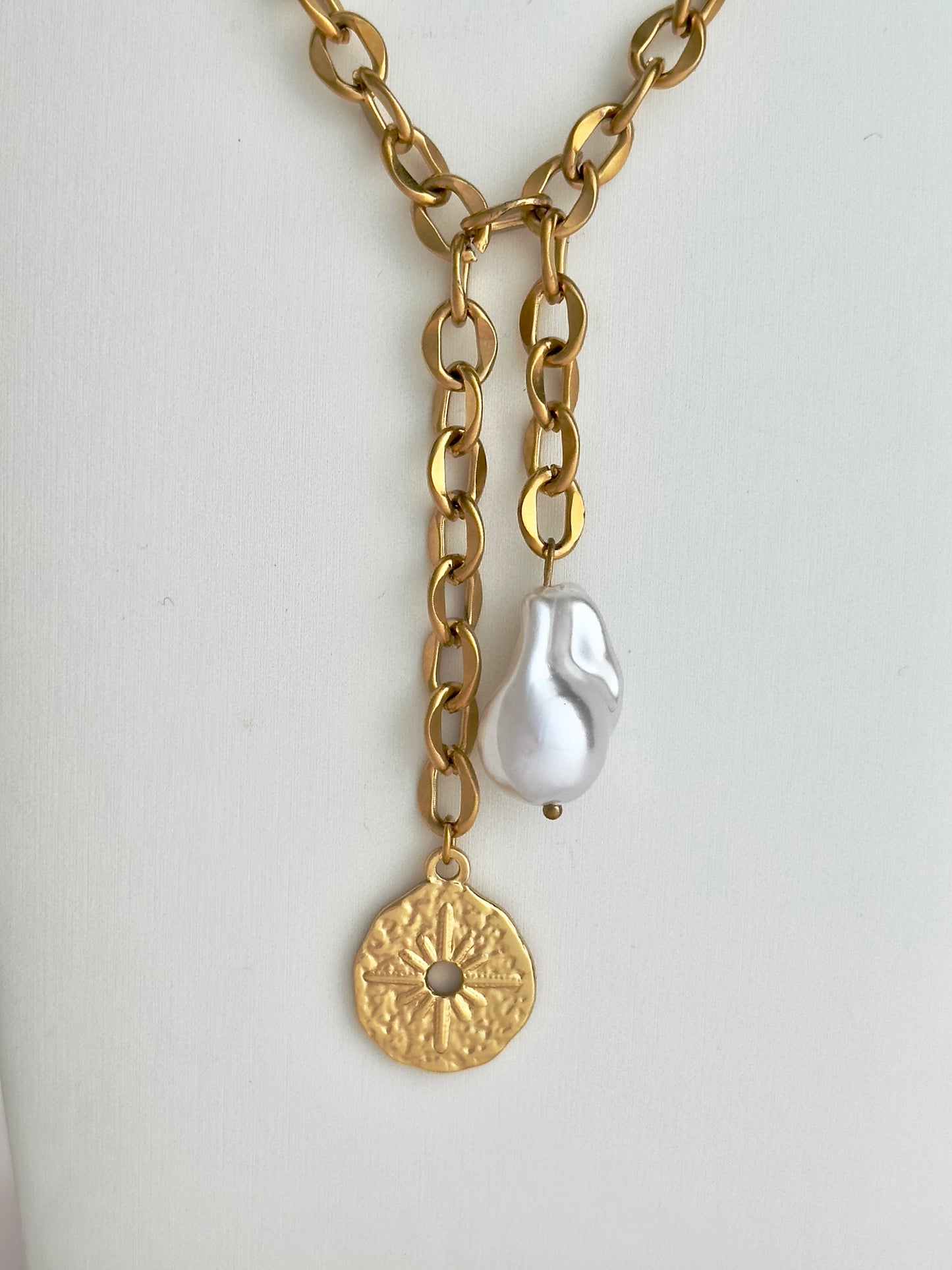 Coin Pearl Drop Necklace