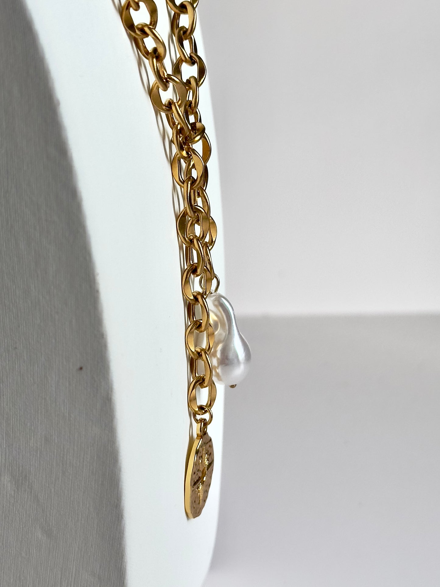 Coin Pearl Drop Necklace