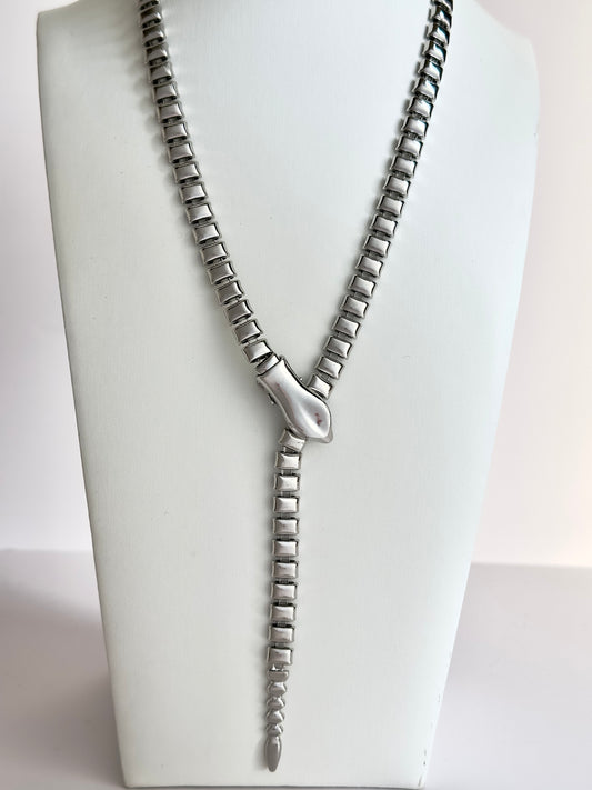 Y Snake Silver Necklace