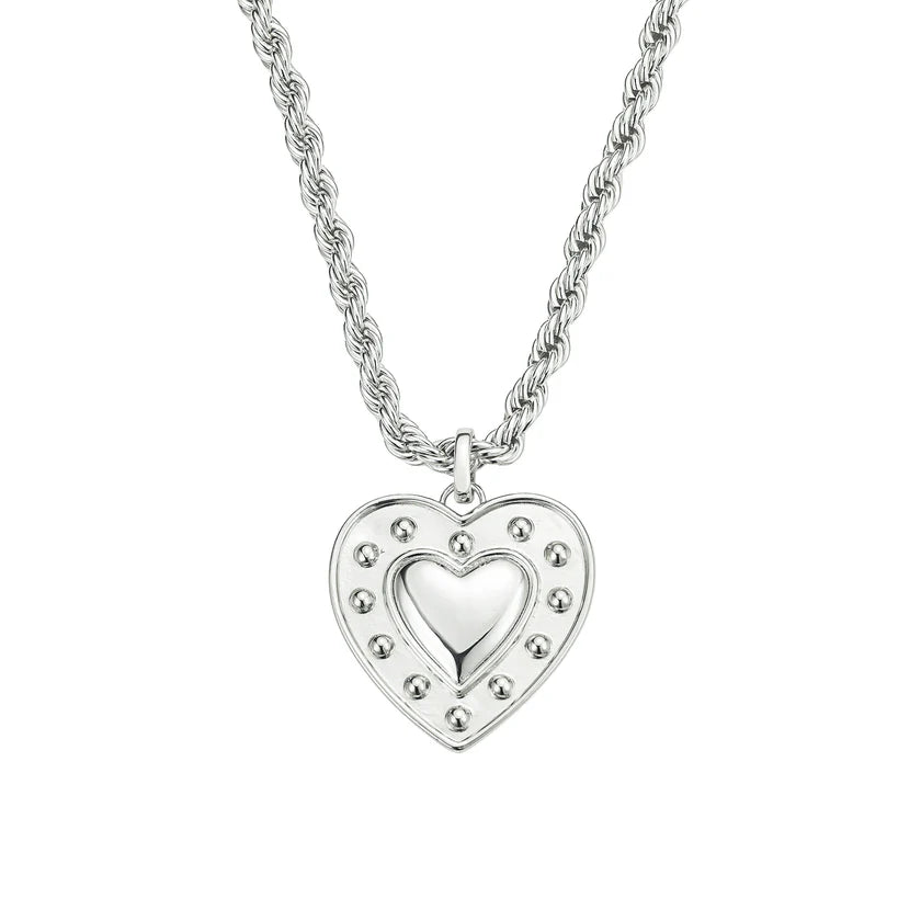 Studded Silver Heart Necklace